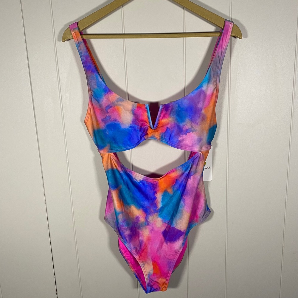 NWT‎ Body Glove Eli One Piece Swimsuit XL Multi Watercolor Tie Dye Cutout - Picture 3 of 12
